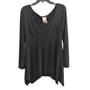 Antthony Black stretch asymmetrical bell sleeve tunic top shirt blouse S
